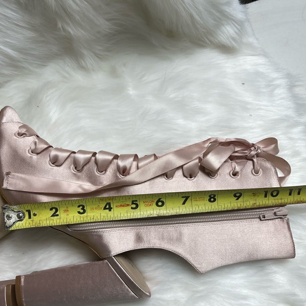 Aldo blush pink satin lace up ankle booties with side zipper 4”block heels SZ10 - Picture 4 of 8